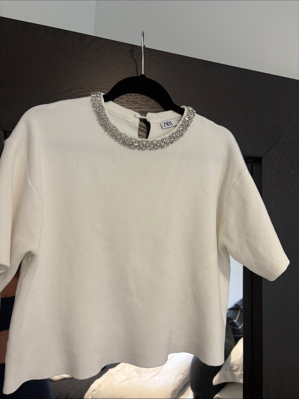 Zara Cream Short Sleeve Sweater with Jewel Collar
